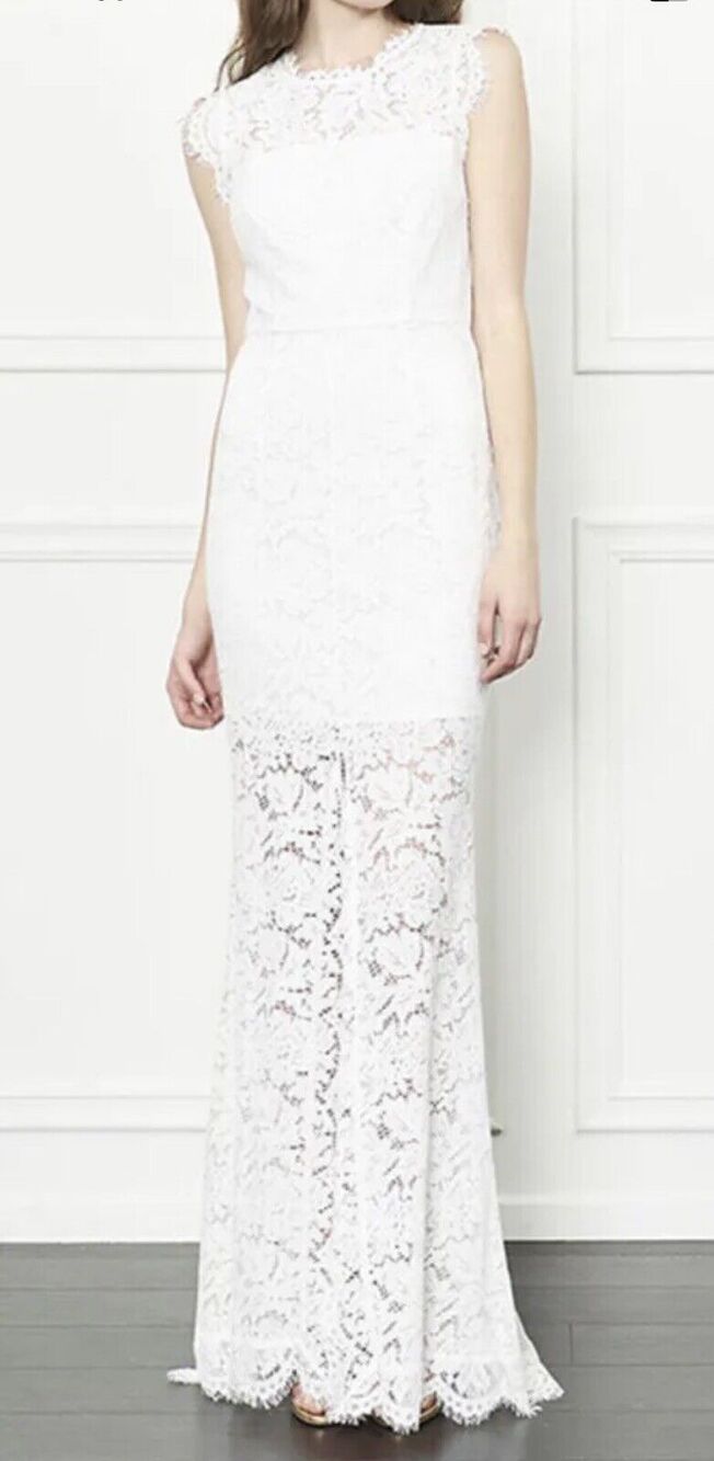 Rachel Zoe Estelle White Lace Cutout Open Back Maxi Gown Wedding Dress NWT 6